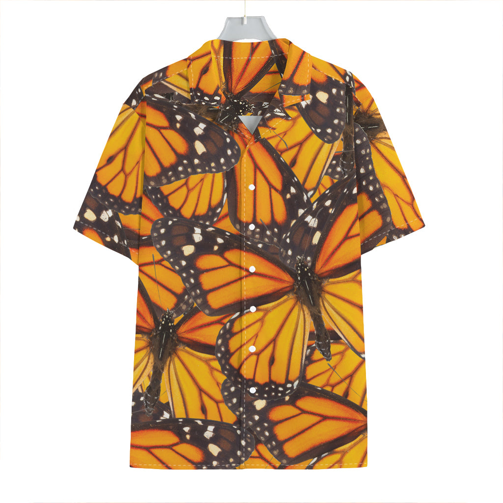 Orange Monarch Butterfly Pattern Print Hawaiian Shirt