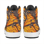 Orange Monarch Butterfly Pattern Print High Top Leather Sneakers