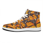 Orange Monarch Butterfly Pattern Print High Top Leather Sneakers