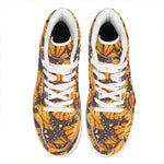 Orange Monarch Butterfly Pattern Print High Top Leather Sneakers