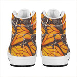 Orange Monarch Butterfly Pattern Print High Top Leather Sneakers