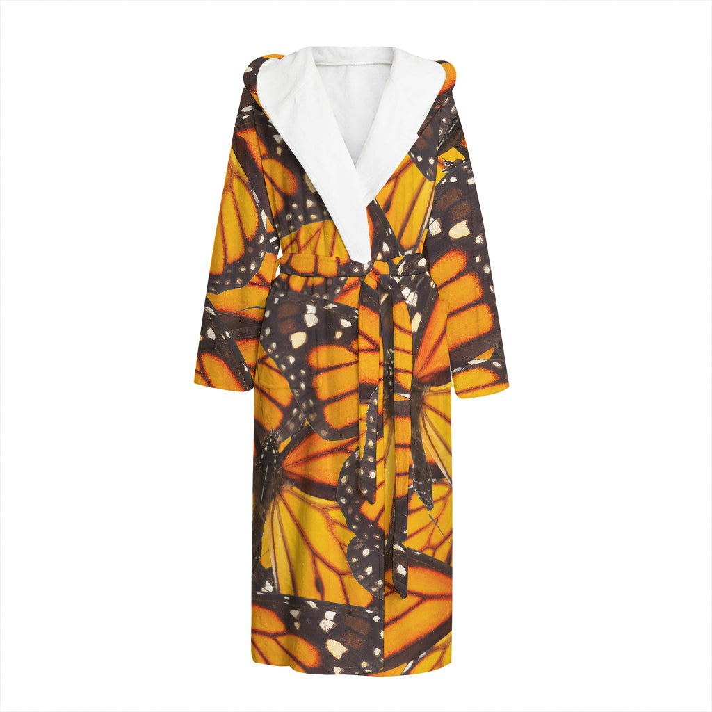 Orange Monarch Butterfly Pattern Print Hooded Bathrobe