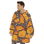 Orange Monarch Butterfly Pattern Print Hoodie Blanket