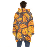 Orange Monarch Butterfly Pattern Print Hoodie Blanket