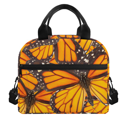 Orange Monarch Butterfly Pattern Print Insulated Lunch Bag