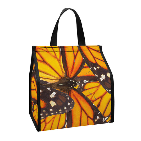Orange Monarch Butterfly Pattern Print Insulated Lunch Tote