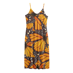 Orange Monarch Butterfly Pattern Print Jersey Midi Cami Dress