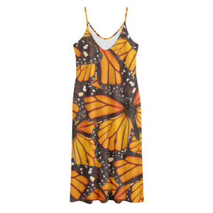 Orange Monarch Butterfly Pattern Print Jersey Midi Cami Dress