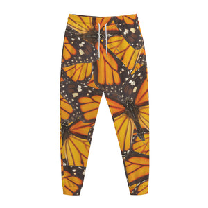 Orange Monarch Butterfly Pattern Print Jogger Pants