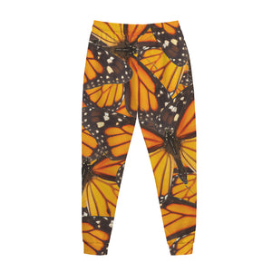 Orange Monarch Butterfly Pattern Print Jogger Pants
