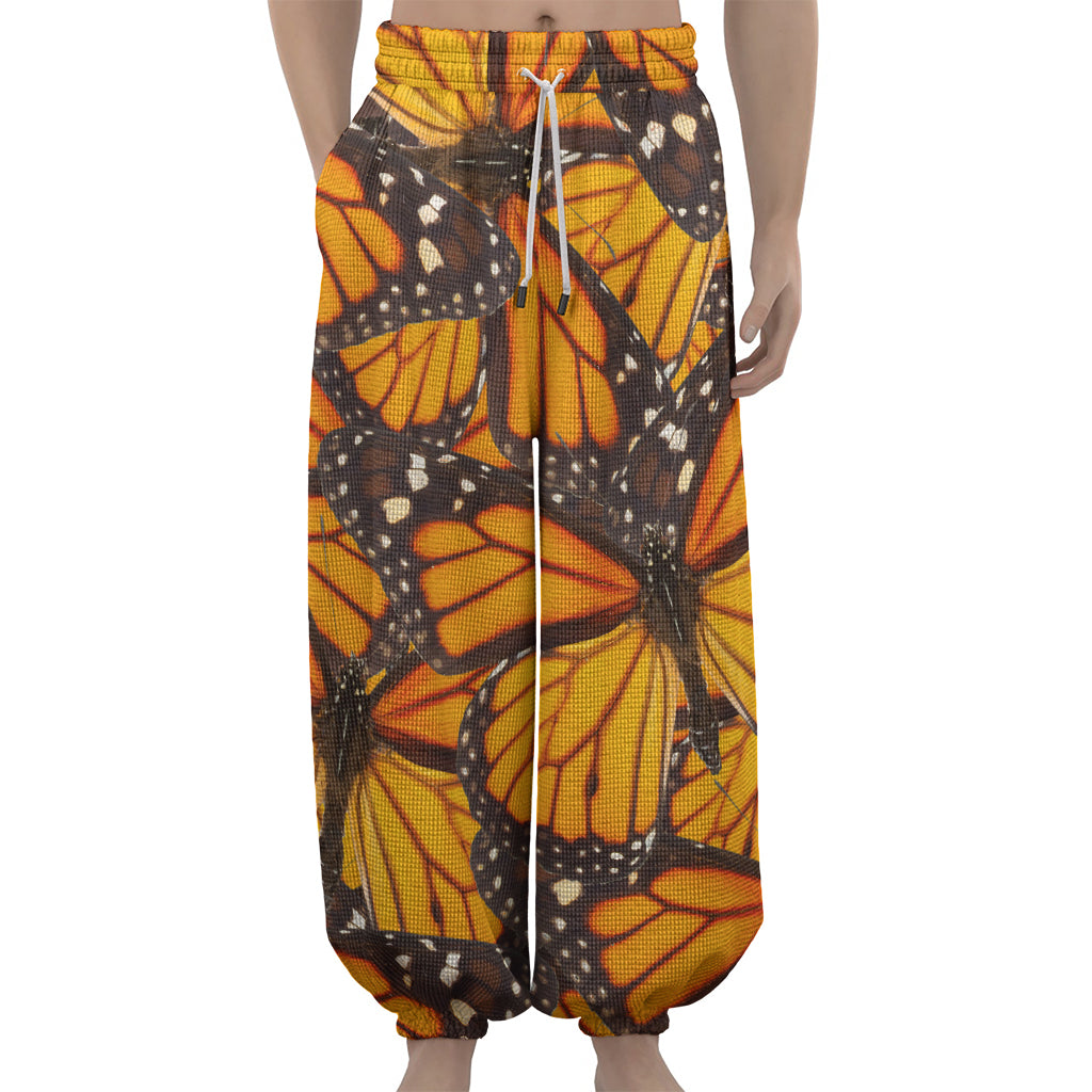 Orange Monarch Butterfly Pattern Print Lantern Pants