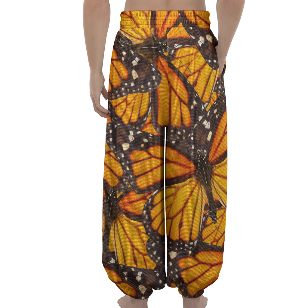 Orange Monarch Butterfly Pattern Print Lantern Pants