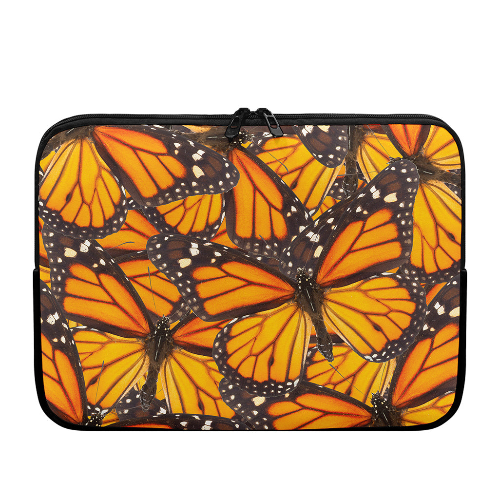 Orange Monarch Butterfly Pattern Print Laptop Sleeve