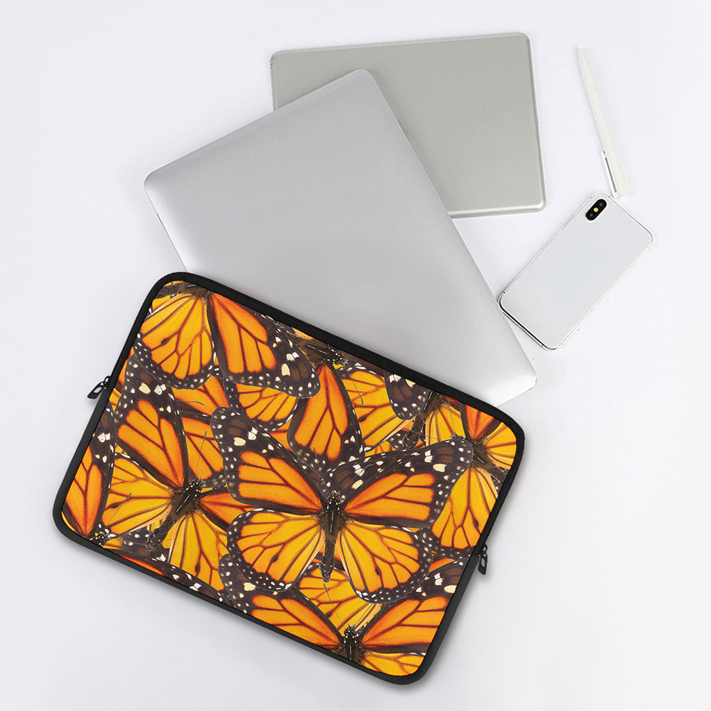 Orange Monarch Butterfly Pattern Print Laptop Sleeve