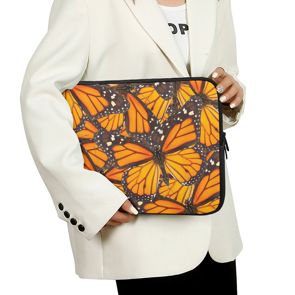 Orange Monarch Butterfly Pattern Print Laptop Sleeve