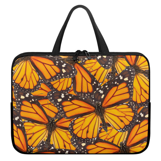 Orange Monarch Butterfly Pattern Print Laptop Sleeve With Handle