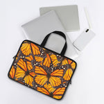 Orange Monarch Butterfly Pattern Print Laptop Sleeve With Handle