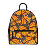 Orange Monarch Butterfly Pattern Print Leather Backpack