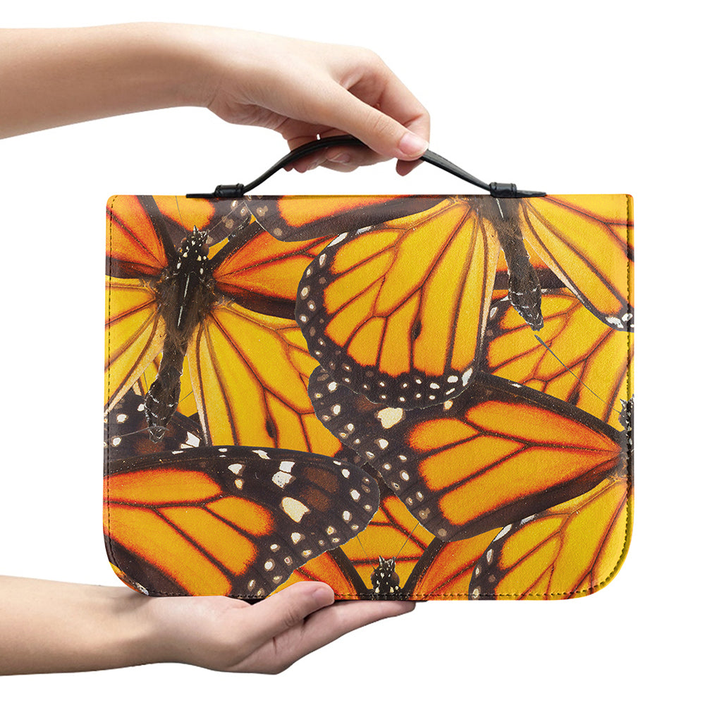 Orange Monarch Butterfly Pattern Print Leather Bible Cover