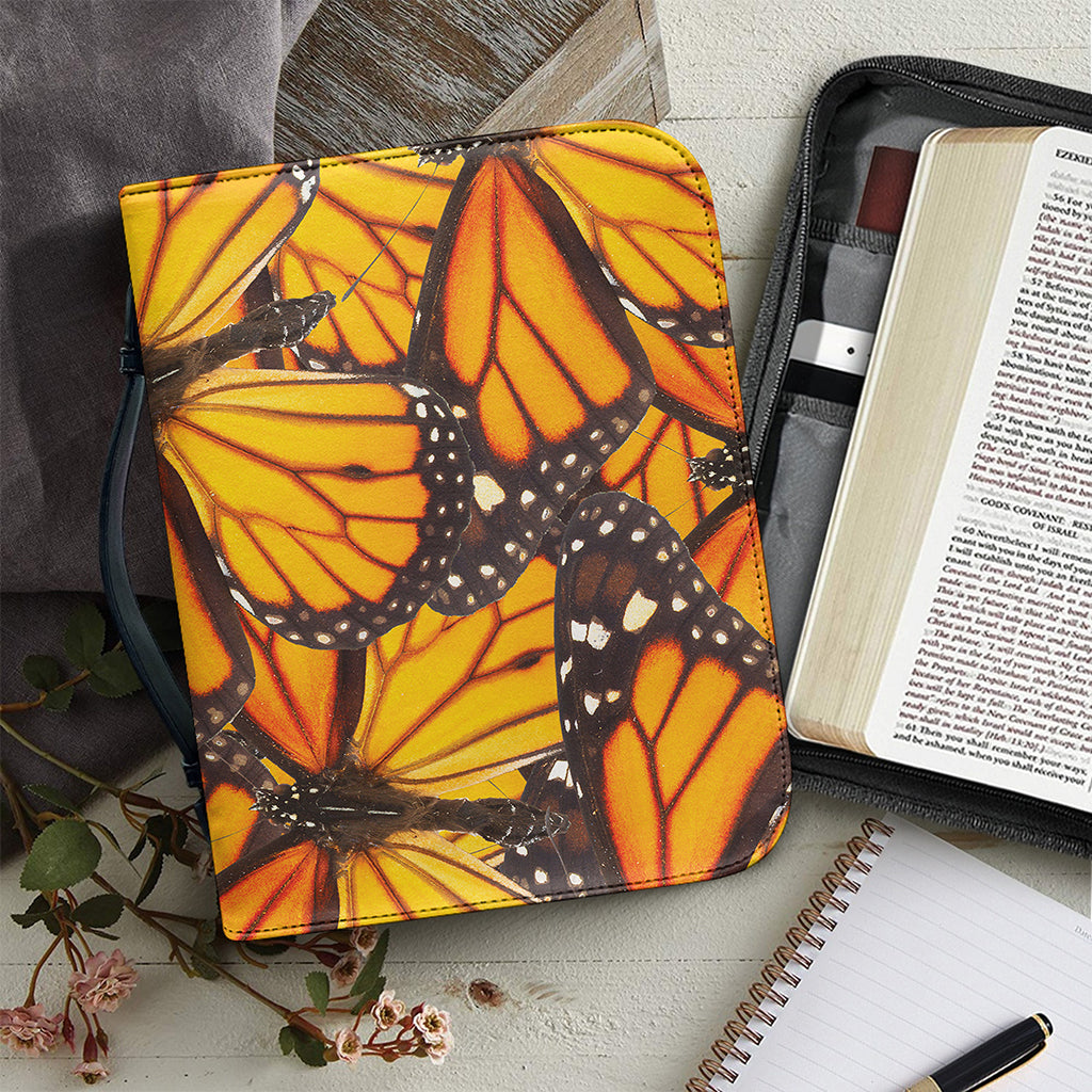 Orange Monarch Butterfly Pattern Print Leather Bible Cover