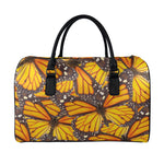 Orange Monarch Butterfly Pattern Print Leather Duffle Bag