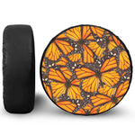 Orange Monarch Butterfly Pattern Print Leather Spare Tire Cover