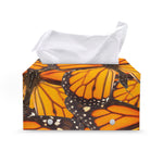 Orange Monarch Butterfly Pattern Print Leather Tissue Box Cover