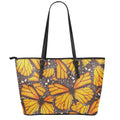 Orange Monarch Butterfly Pattern Print Leather Tote Bag With Zipper
