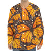 Orange Monarch Butterfly Pattern Print Long Sleeve Baseball Jersey