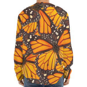 Orange Monarch Butterfly Pattern Print Long Sleeve Baseball Jersey