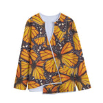 Orange Monarch Butterfly Pattern Print Long Sleeve Short Coat