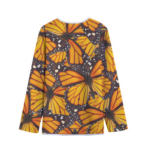 Orange Monarch Butterfly Pattern Print Long Sleeve Short Coat