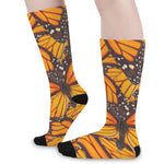 Orange Monarch Butterfly Pattern Print Long Socks