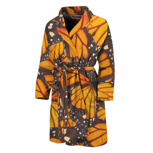 Orange Monarch Butterfly Pattern Print Men's Bathrobe