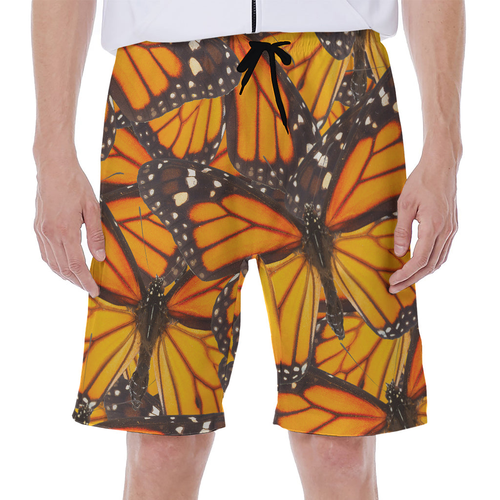 Orange Monarch Butterfly Pattern Print Men's Beach Shorts