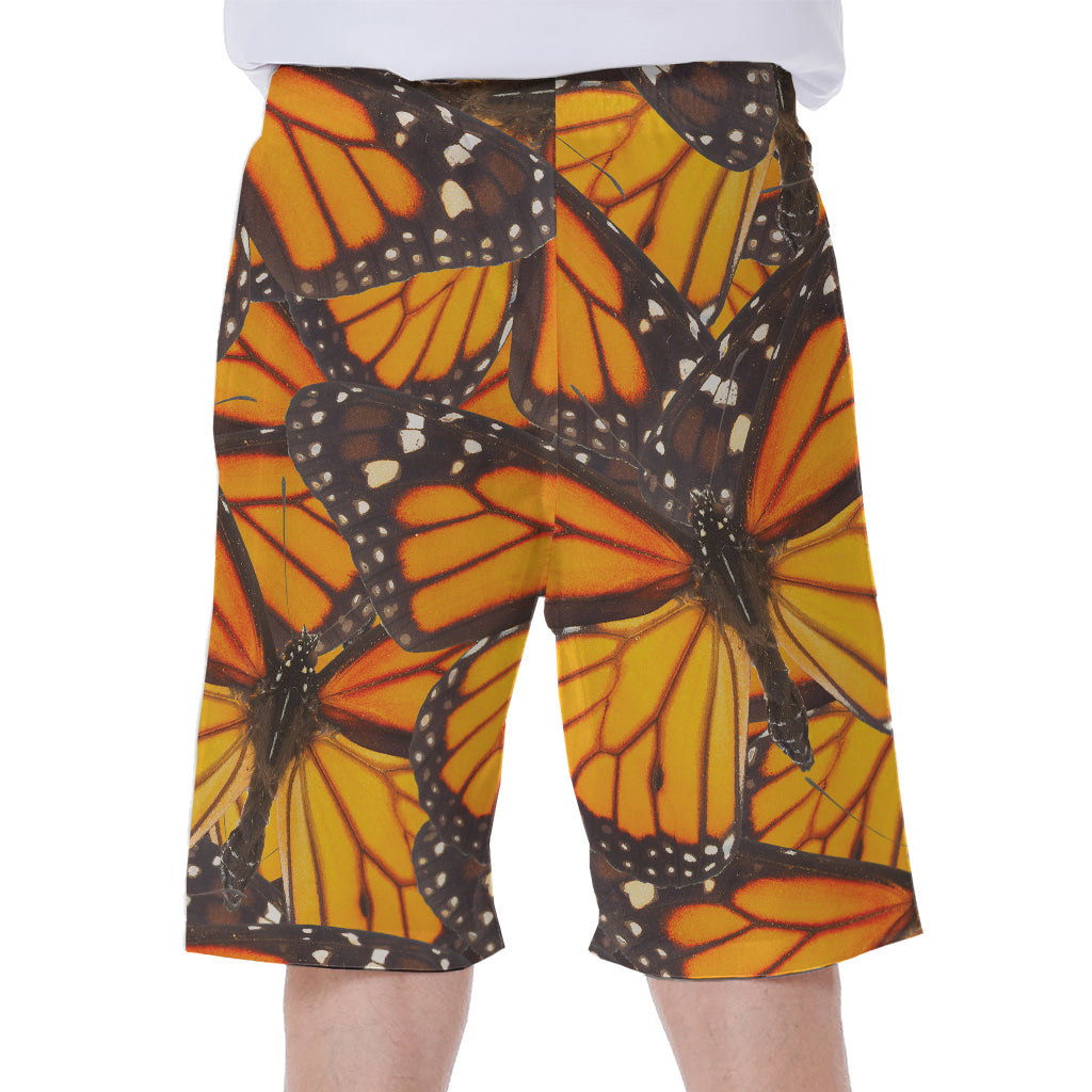 Orange Monarch Butterfly Pattern Print Men's Beach Shorts