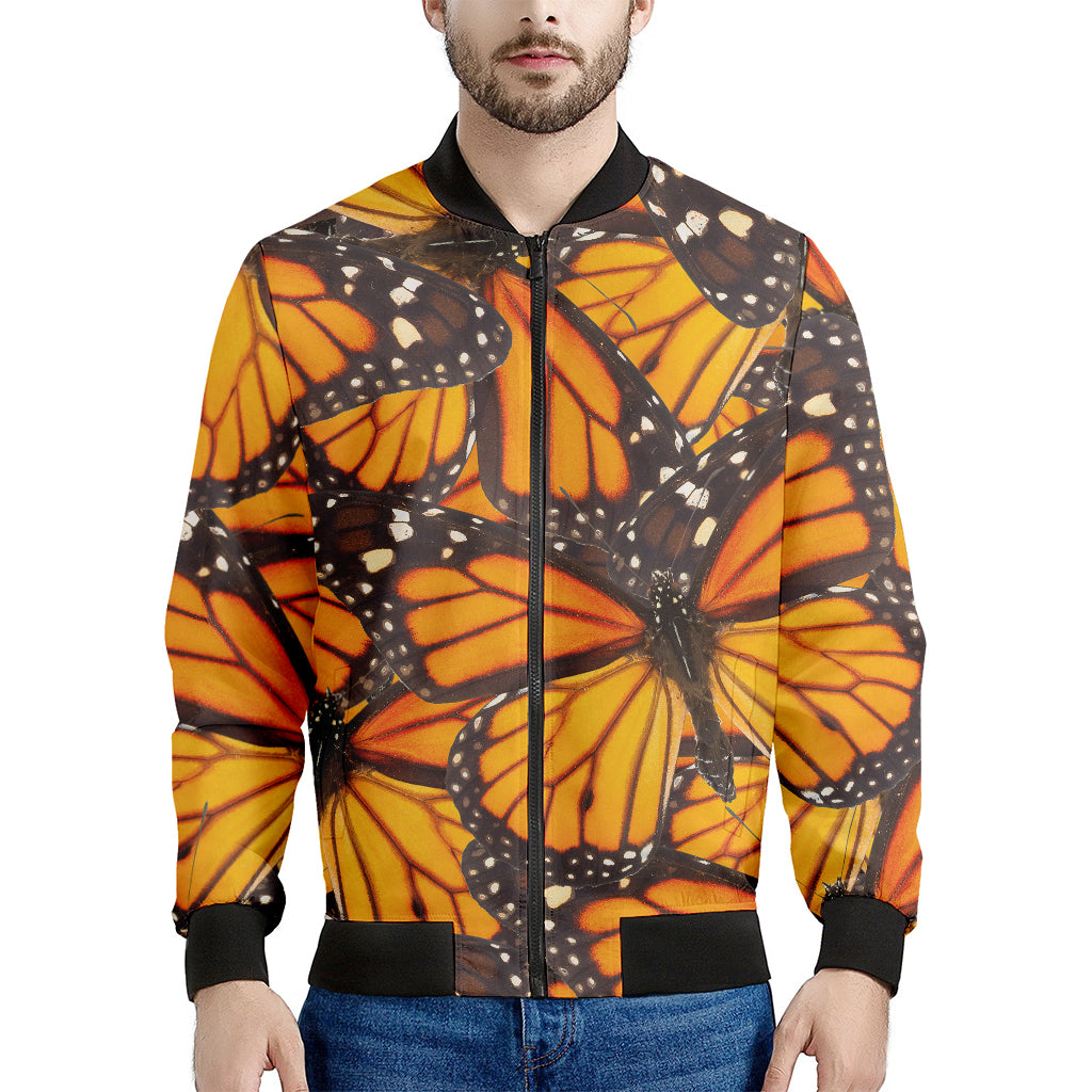 Orange Monarch Butterfly Pattern Print Men's Bomber Jacket
