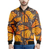 Orange Monarch Butterfly Pattern Print Men's Bomber Jacket