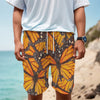 Orange Monarch Butterfly Pattern Print Men's Cargo Shorts