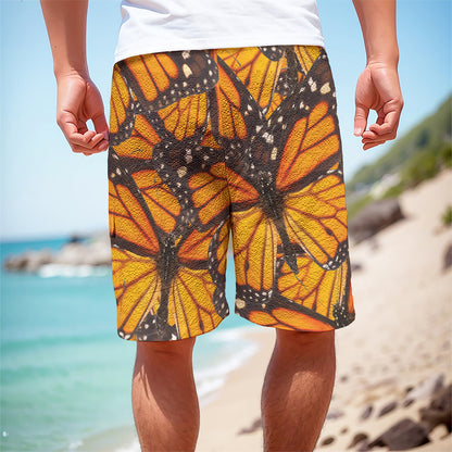 Orange Monarch Butterfly Pattern Print Men's Cargo Shorts