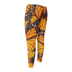 Orange Monarch Butterfly Pattern Print Men's Compression Pants