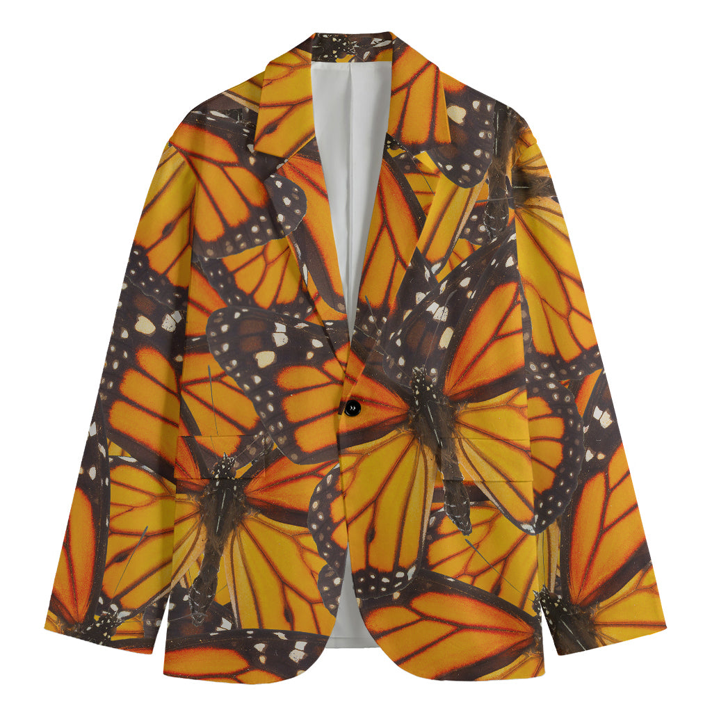 Orange Monarch Butterfly Pattern Print Men's Cotton Blazer