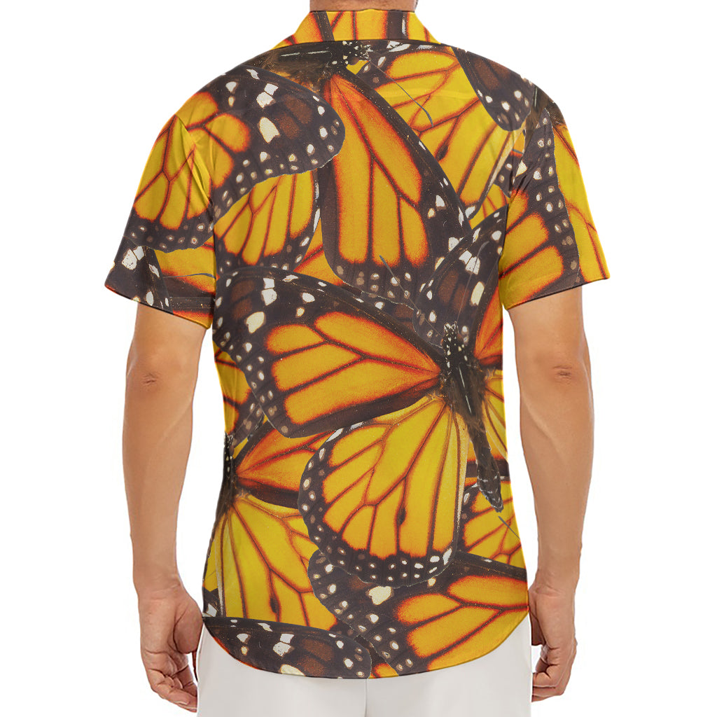 Orange Monarch Butterfly Pattern Print Men's Deep V-Neck Shirt