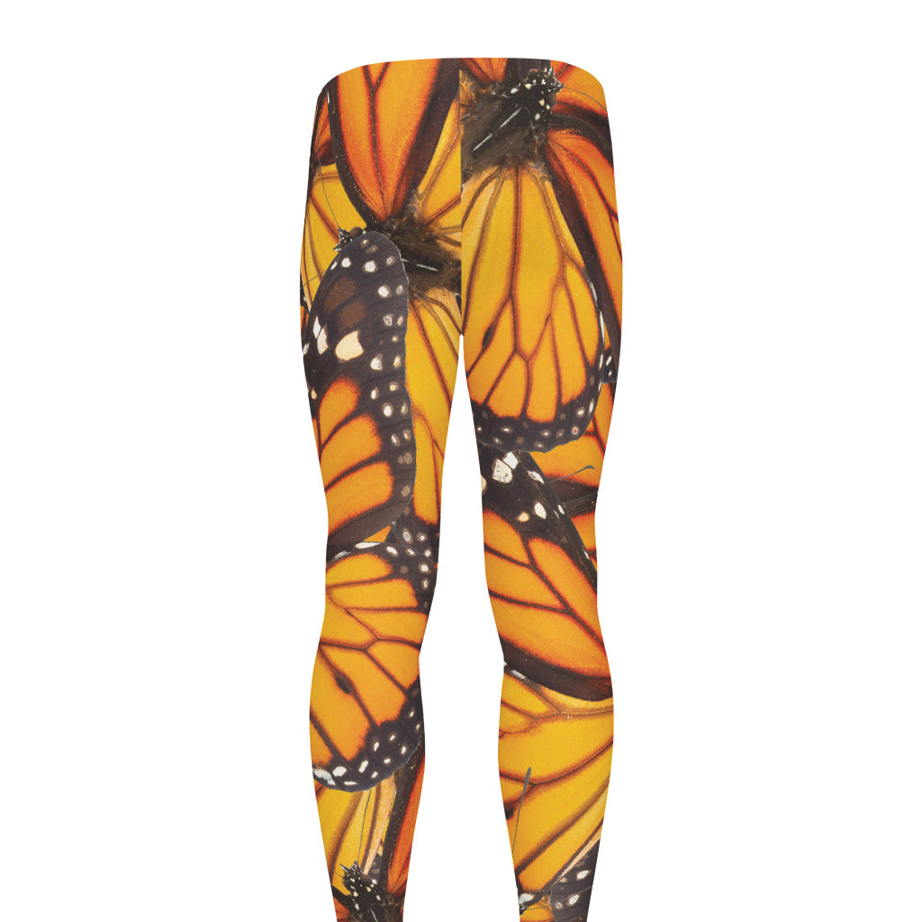 Orange Monarch Butterfly Pattern Print Men's leggings