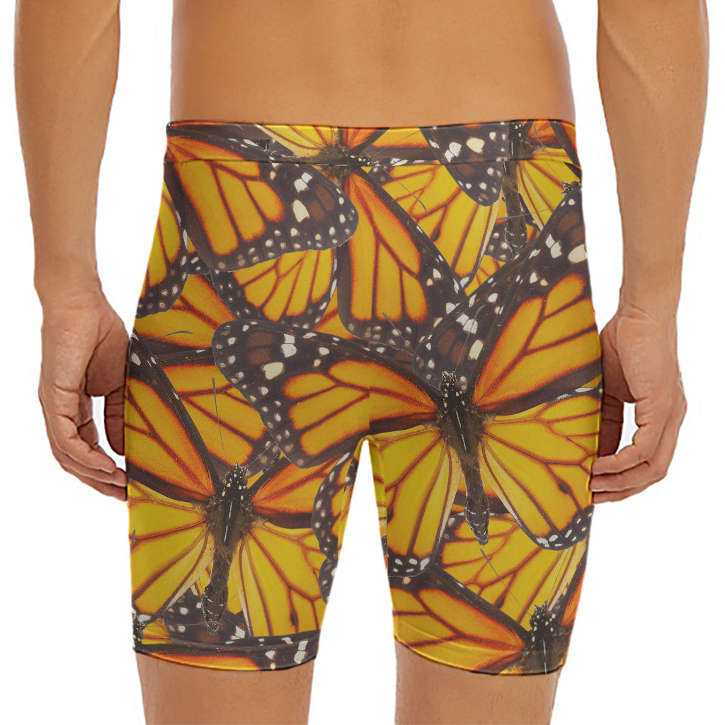 Orange Monarch Butterfly Pattern Print Men's Long Boxer Briefs