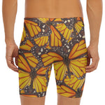 Orange Monarch Butterfly Pattern Print Men's Long Boxer Briefs
