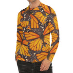 Orange Monarch Butterfly Pattern Print Men's Long Sleeve Rash Guard