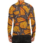 Orange Monarch Butterfly Pattern Print Men's Long Sleeve Rash Guard