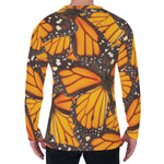 Orange Monarch Butterfly Pattern Print Men's Long Sleeve T-Shirt