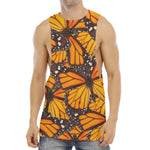 Orange Monarch Butterfly Pattern Print Men's Muscle Tank Top